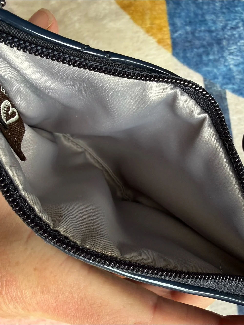 Coach Poppy Navy Quilted Patent Wristlet with Strap